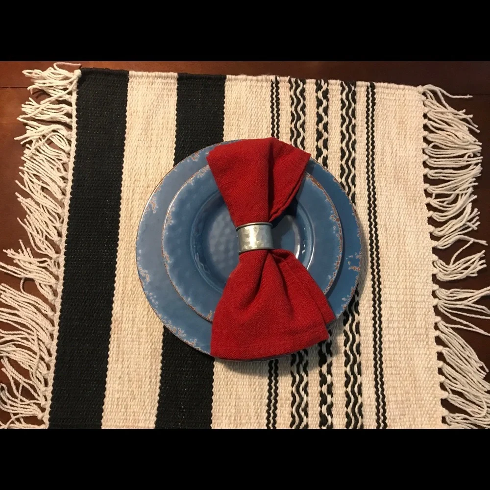 2 New Pottery Barn Striped Kilim Flat Weave Mats